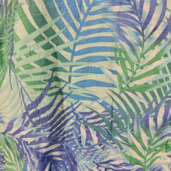 Catherines Blouse 1X Womens Bell Sleeve Top Blue Green Leaf Print Gauzy Peasant - Picture 13 of 14
